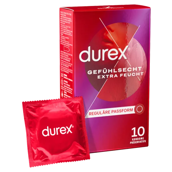 Durex Gefühlsecht Extra Feucht, 10 Kondome